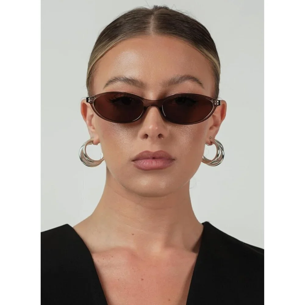 Retro Oval Sunglasses Women Chic 90s UV Protection Narrow Shades